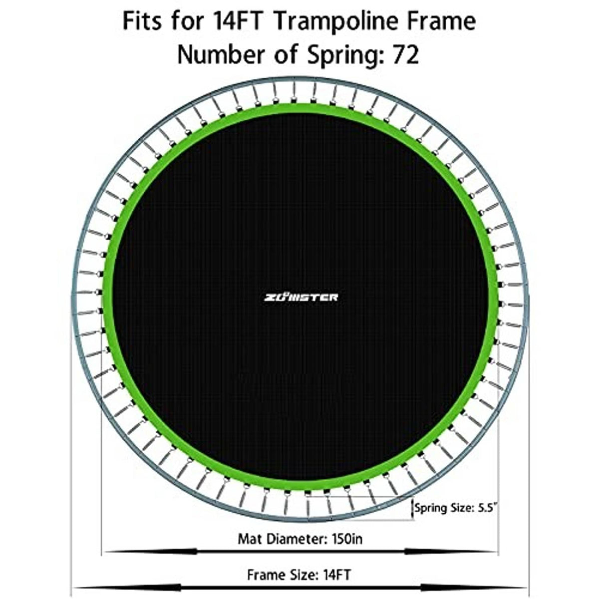 Round trampoline replacement mat with bright green border and evenly spaced spring points