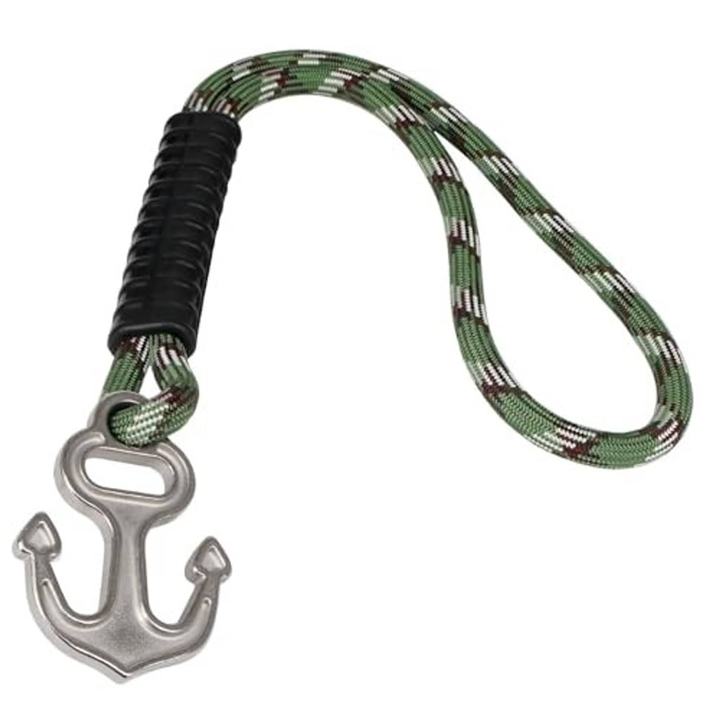 Green braided tow rope with black grip sleeve and stainless steel anchor quick connector
