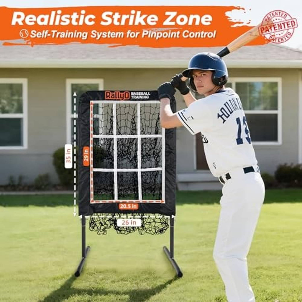 Baseball strike training net with multi-square target panel and black frame