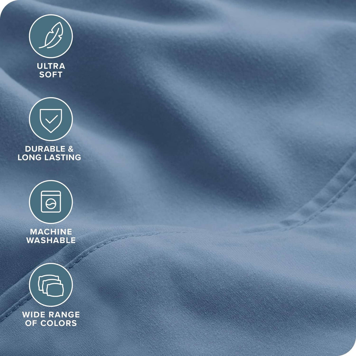 Blue microfiber sheet fabric close-up with smooth, durable texture