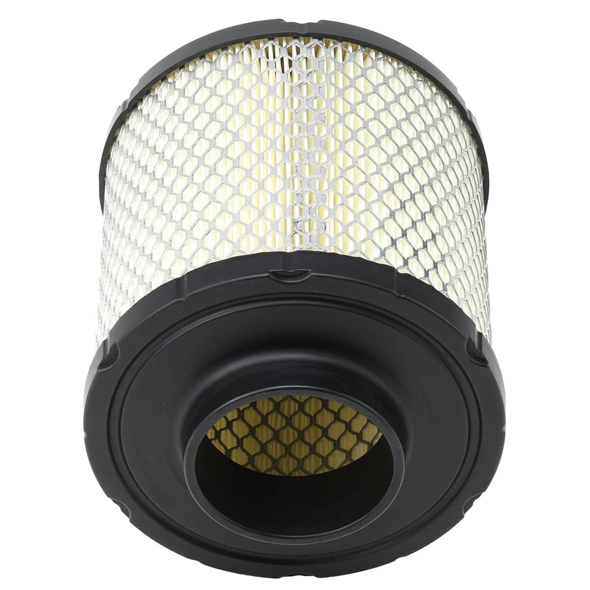 Air filter set, silver mesh filter with black base and circular intake opening