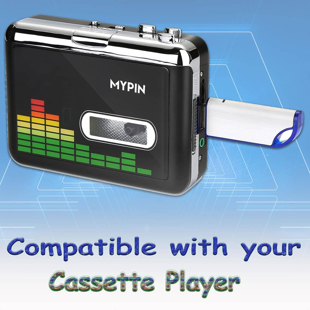 USB flash drive with blue keychain strap and black protective housing