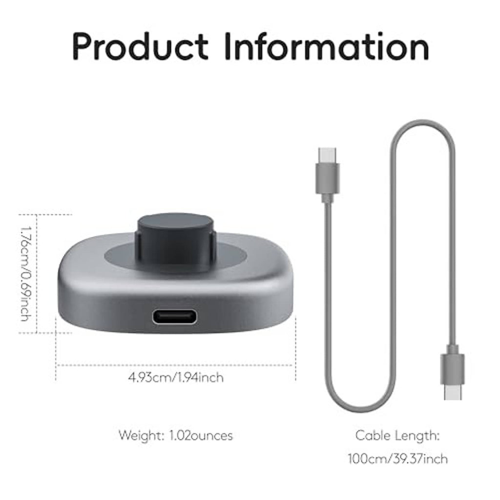 Charging dock with cable, showing adapter connectors and compact base design