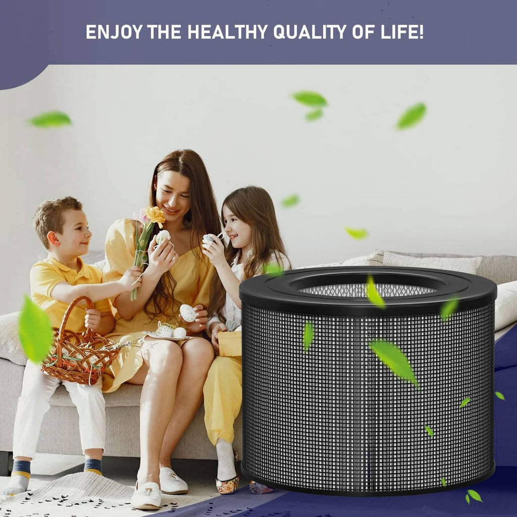 Black cylindrical HEPA filter cartridge with fine mesh top and side walls