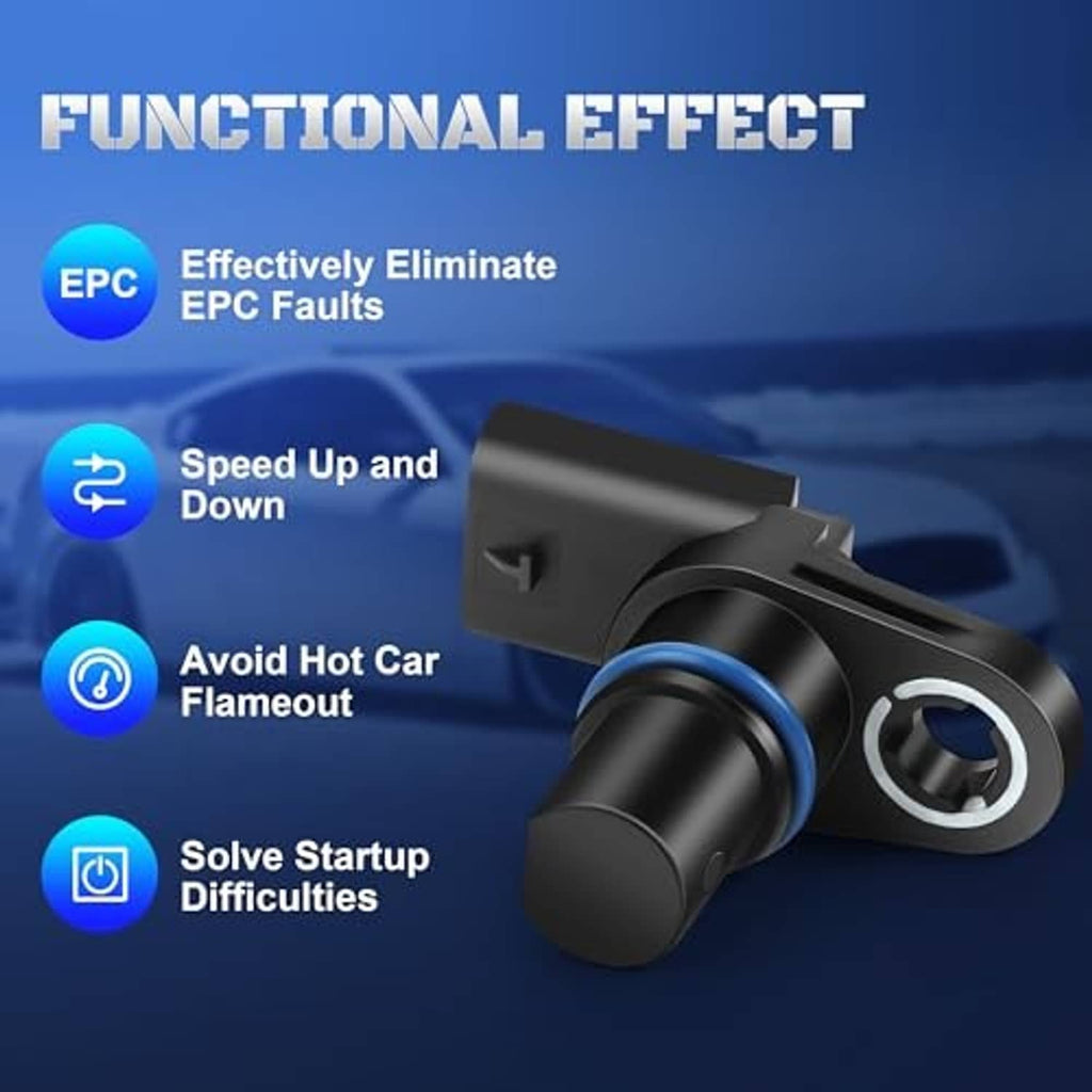 Camshaft position sensor with blue seal ring, shown on functional-effect graphic