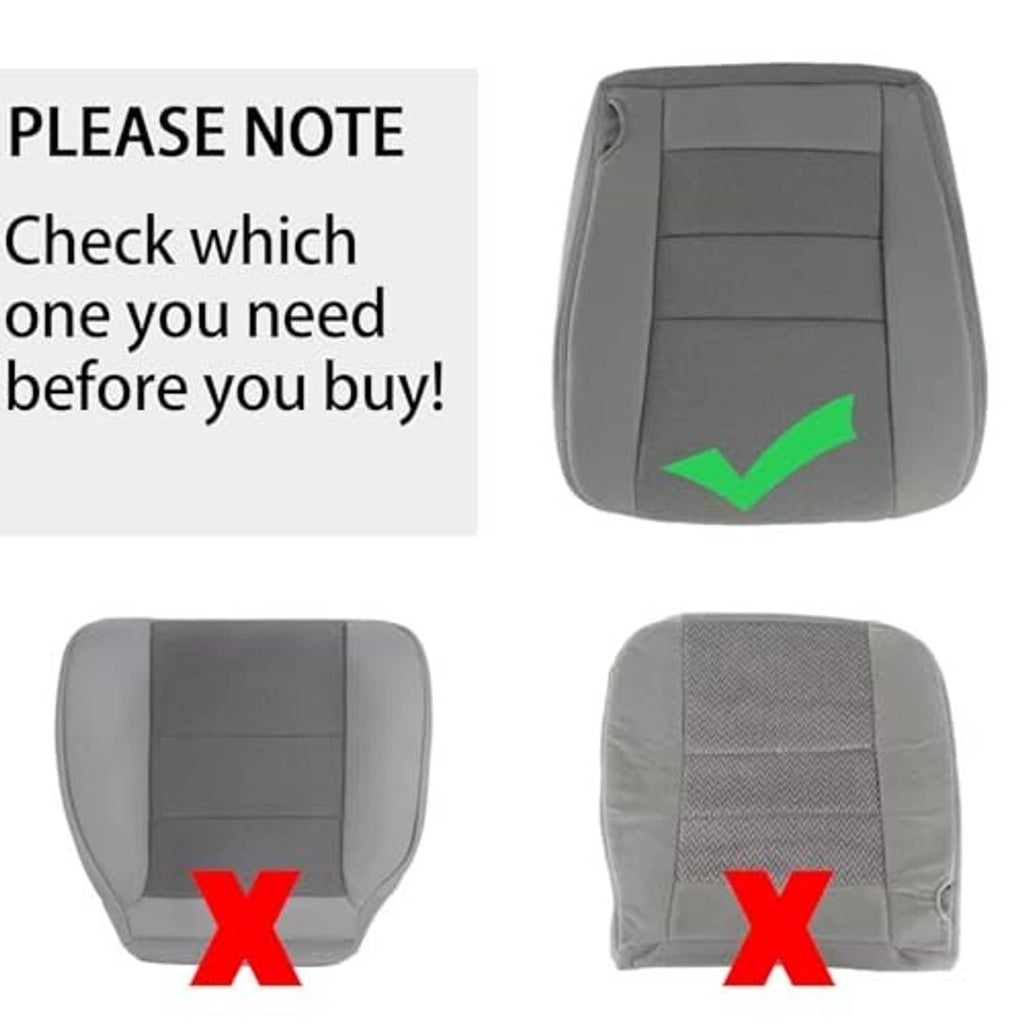 Gray cloth driver seat cover with textured center panel and rounded corners