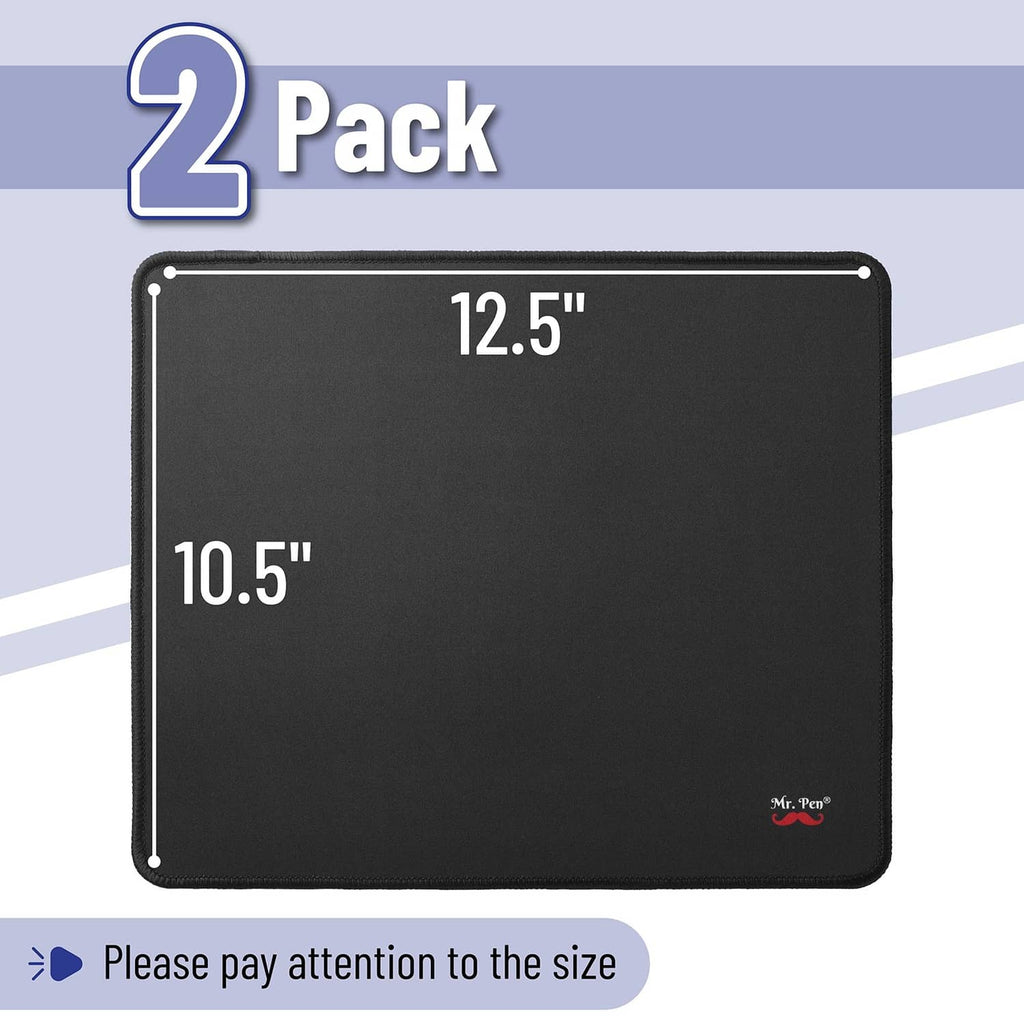 Black mouse pad, 12.5 in by 10.5 in, with rounded stitched edges.