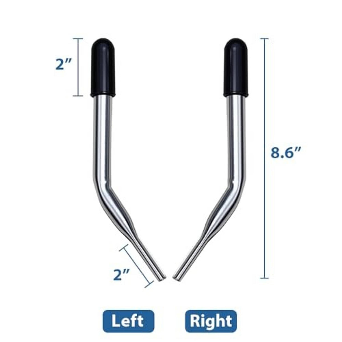 Left and right wheelchair brake handle extenders, 8.6 in long, black grip tips