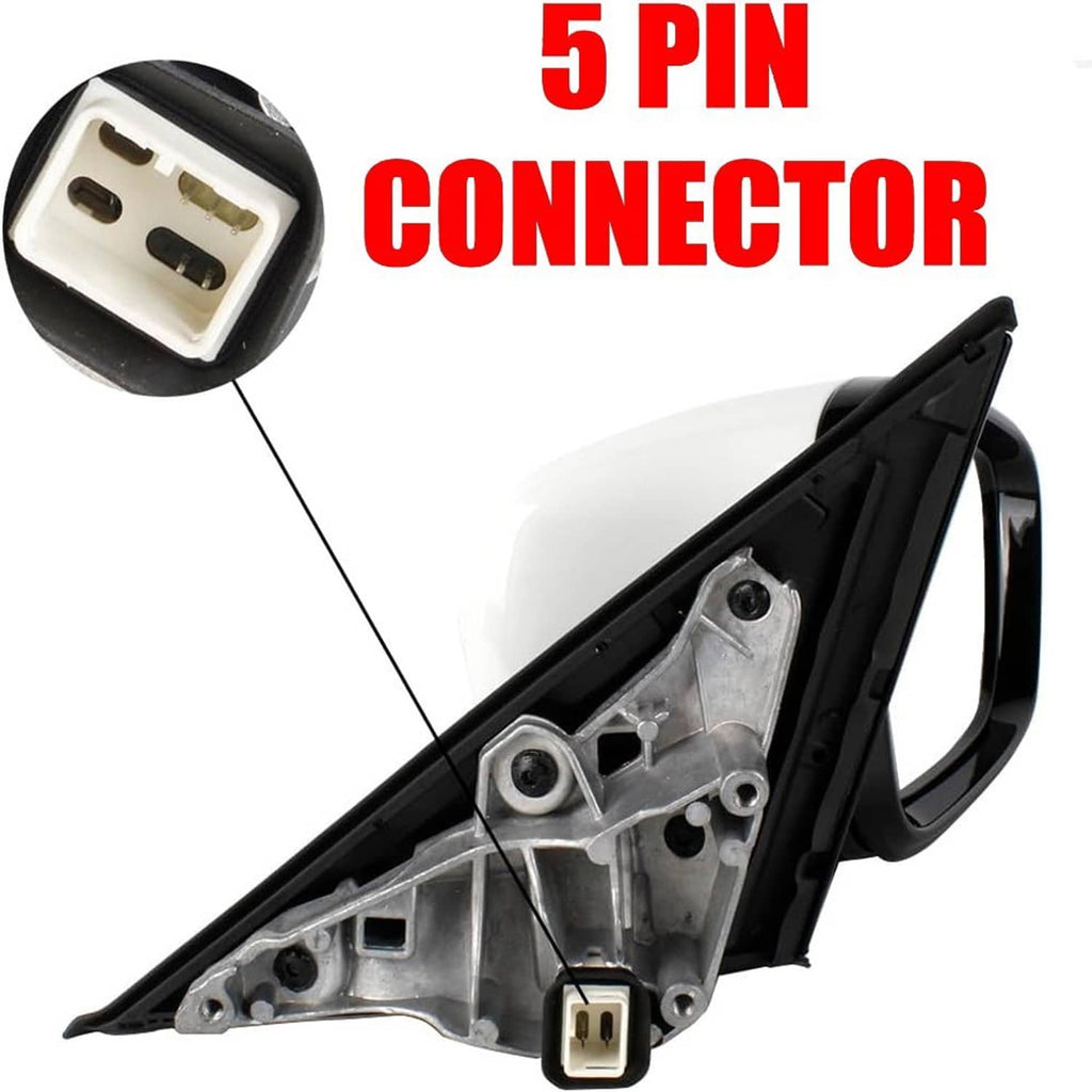 Passenger side mirror connector and internal mounting pins for installation