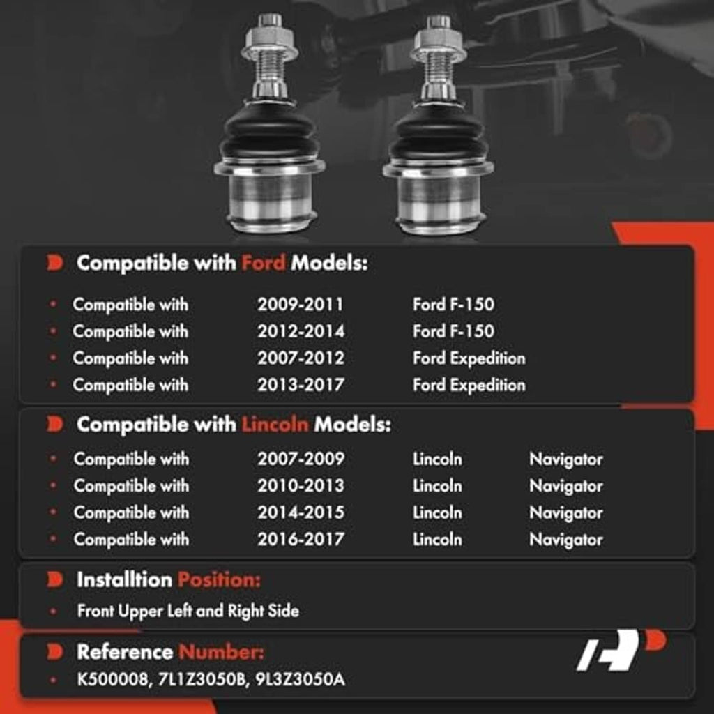 Two front lower ball joints with black rubber boots and chrome mounting studs