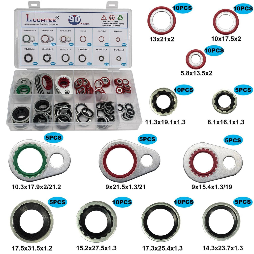 A/C seal assortment kit with red, green, and black O-rings in organized storage case