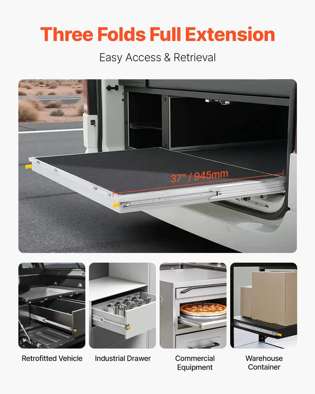 Full-extension drawer slide rails installed under an open drawer