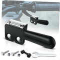 Black thumb throttle extender clamp with silver mounting plate and two side holes.