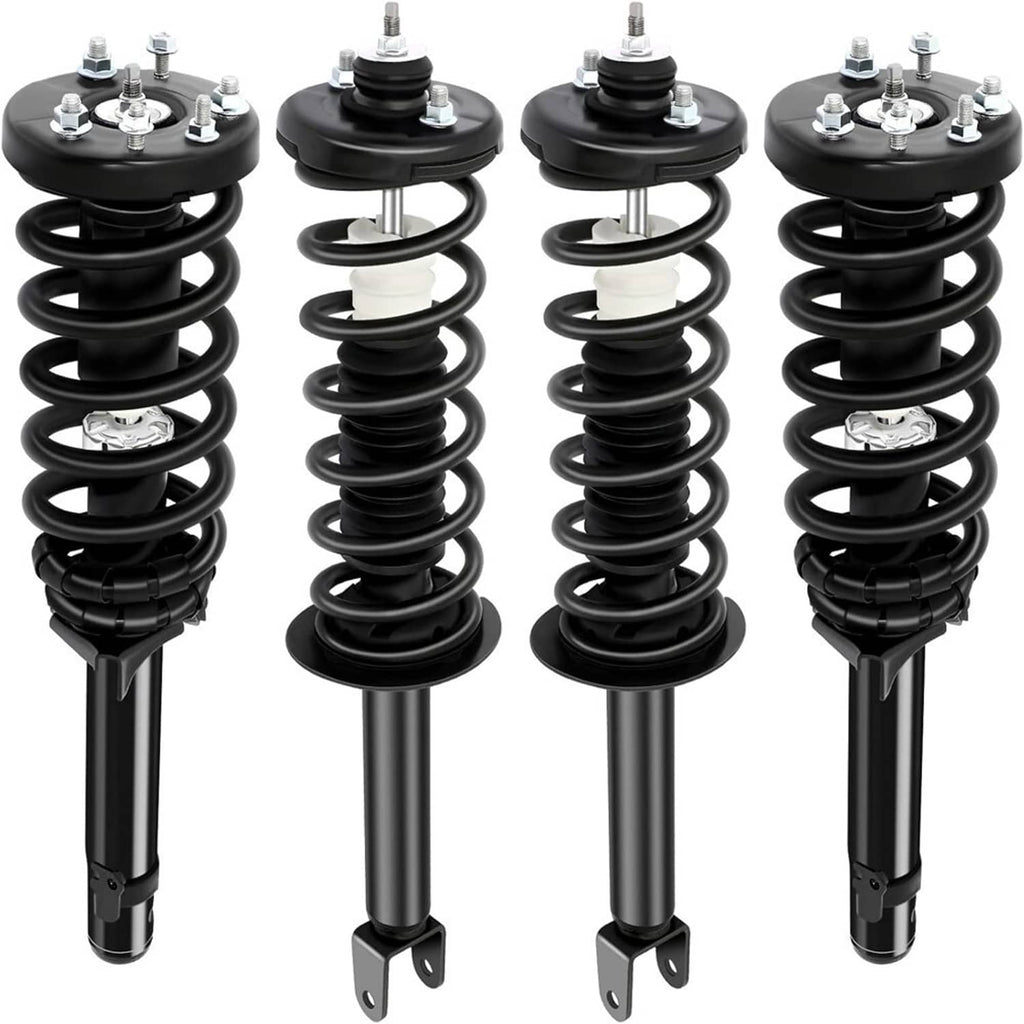 4-piece strut assemblies with black coil springs and silver shock shafts