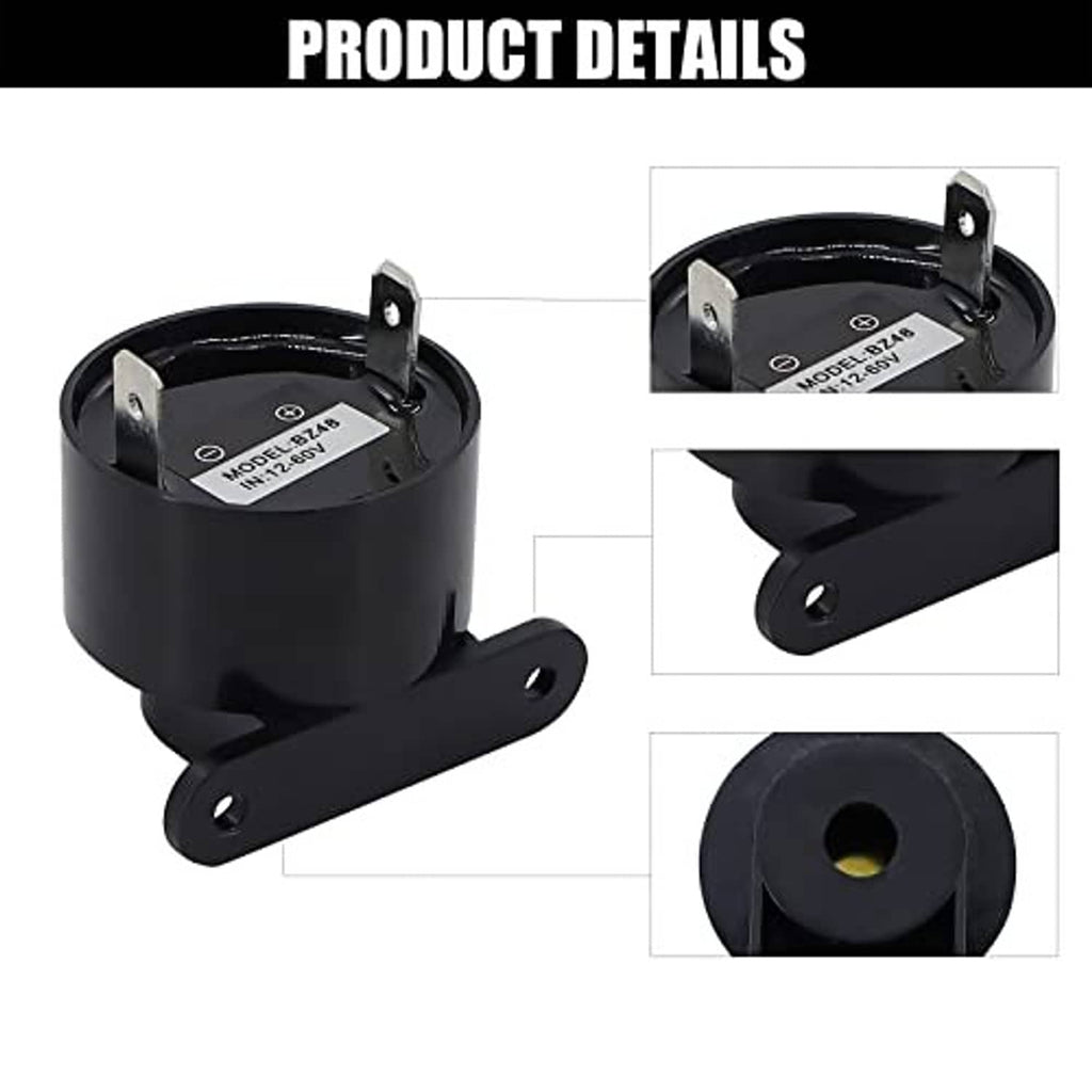 Buzzer product details showing mounting tabs, base plate, and model label