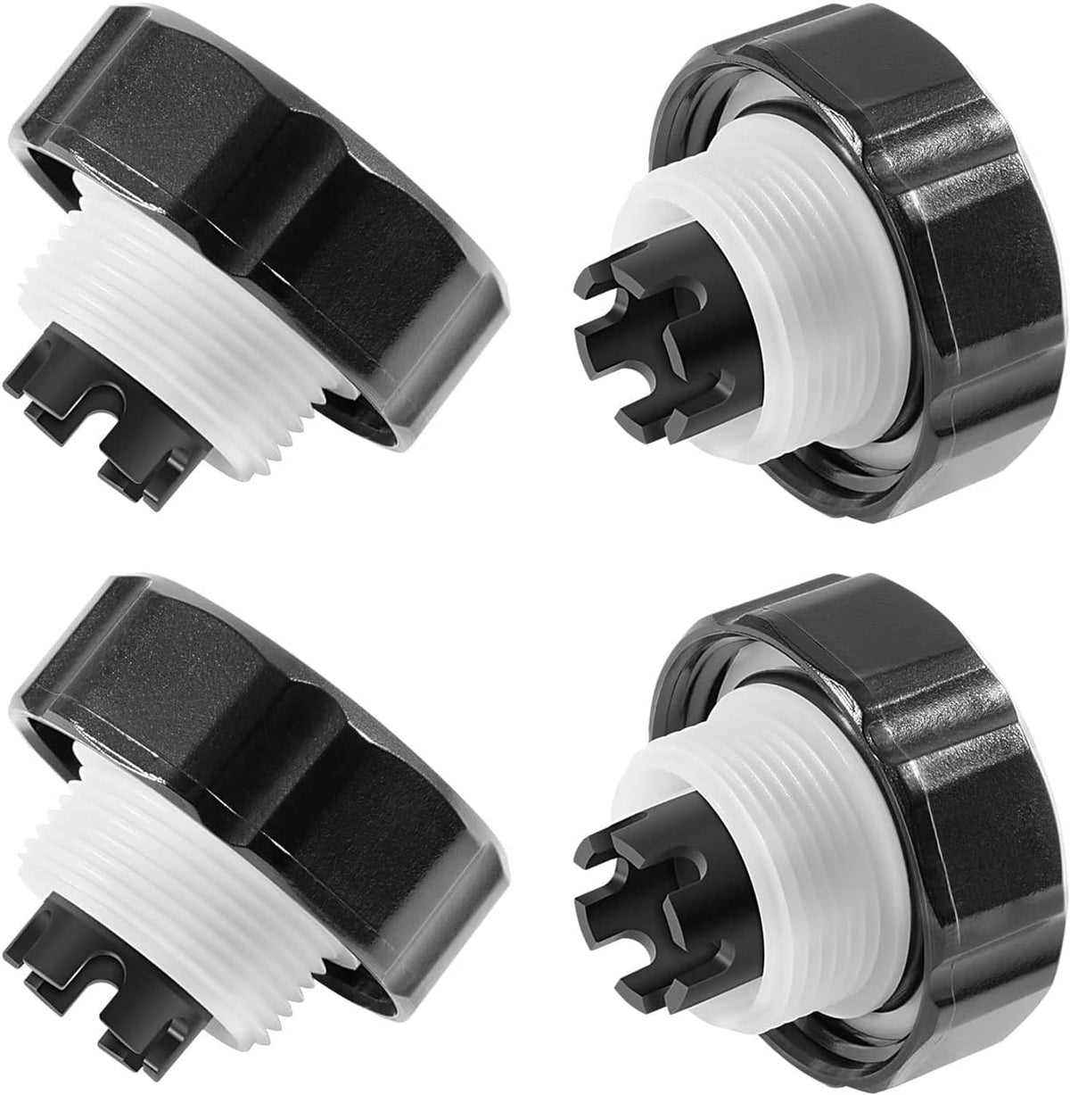 Vacuum breaker kit parts with black cap and white threaded piston, 4-pack set
