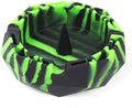 Octagonal neon green and black ashtray with faceted sides and central cone for rests