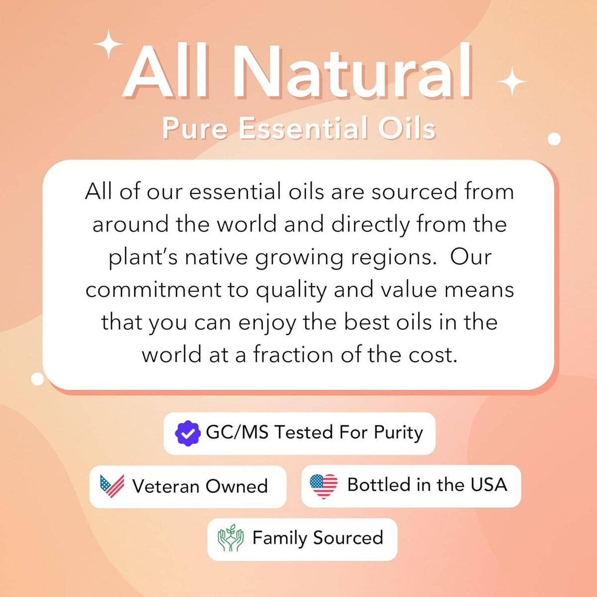 Hair serum oil packaging panel with all-natural essential oils and certification badges