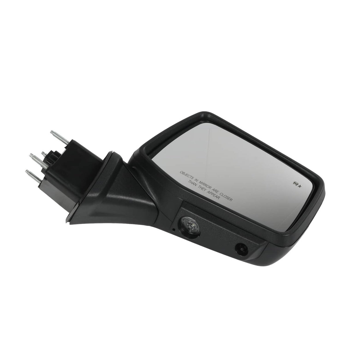 Black heated side mirror with rear control sensor and power cable mounting plug