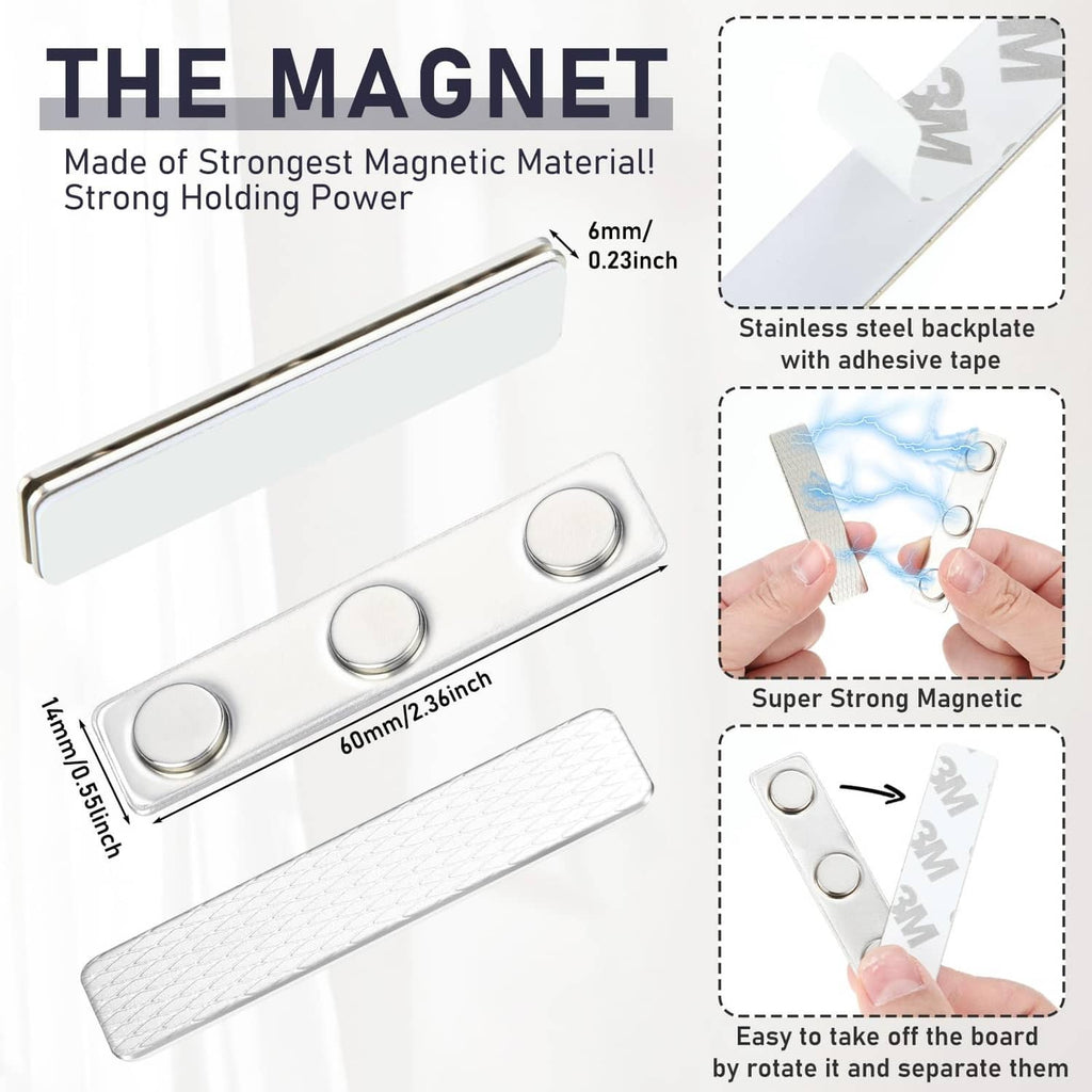 Silver magnetic curtain weight bars with adhesive tape backing and round magnet faces