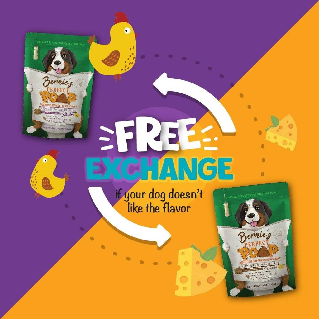 Dog digestion supplement free exchange promotion featuring pouches with arrows