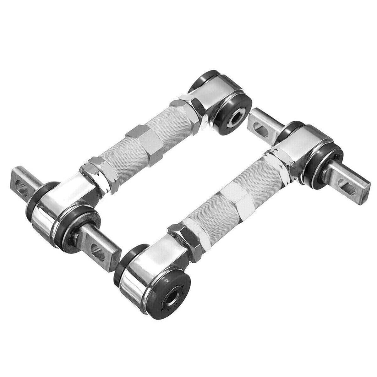 Adjustable rear camber control arm rod set with spherical bushings and hex fittings