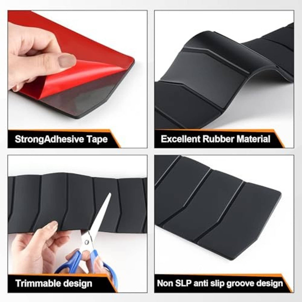 Car rear bumper protector, black rubber with anti-slip grooves; trim to fit