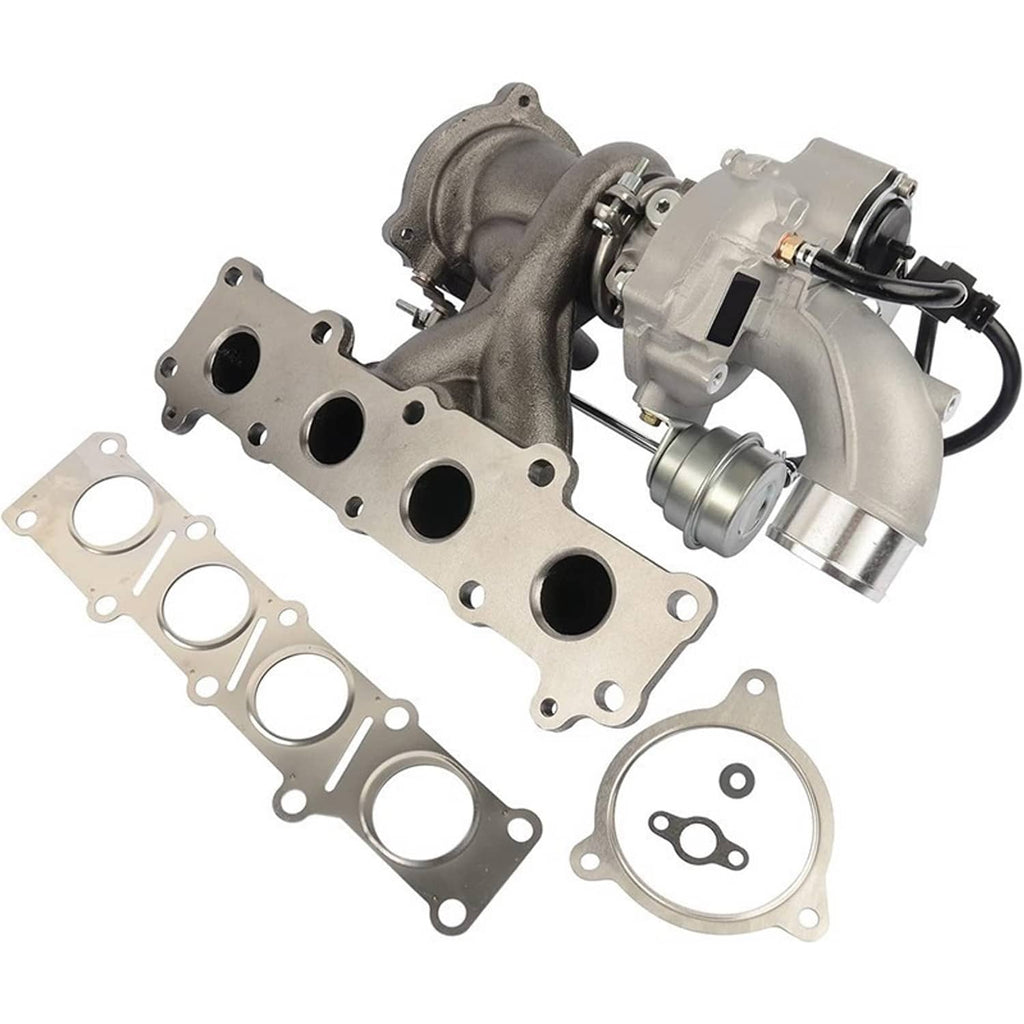 Turbocharger kit with cast exhaust manifold, wastegate hardware, and outlet pipes