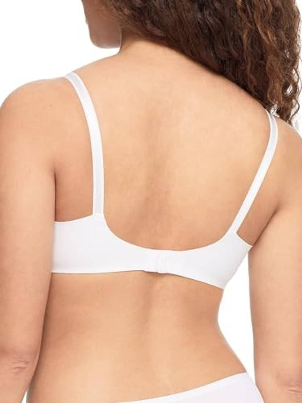 White underwire bra back view with wide straps and smooth back panel