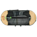 Pant waist stretcher with black rod and light wood half-moon ends in storage case