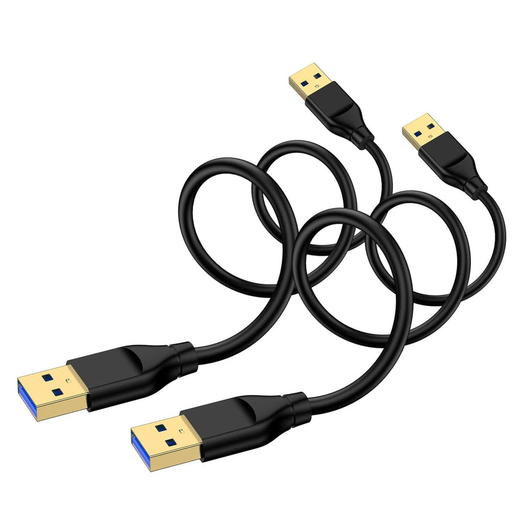 2-pack USB-A male to male data cables, black braided nylon with gold-plated Type-A plugs