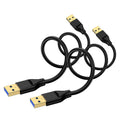 2-pack USB-A male to male data cables, black braided nylon with gold-plated Type-A plugs