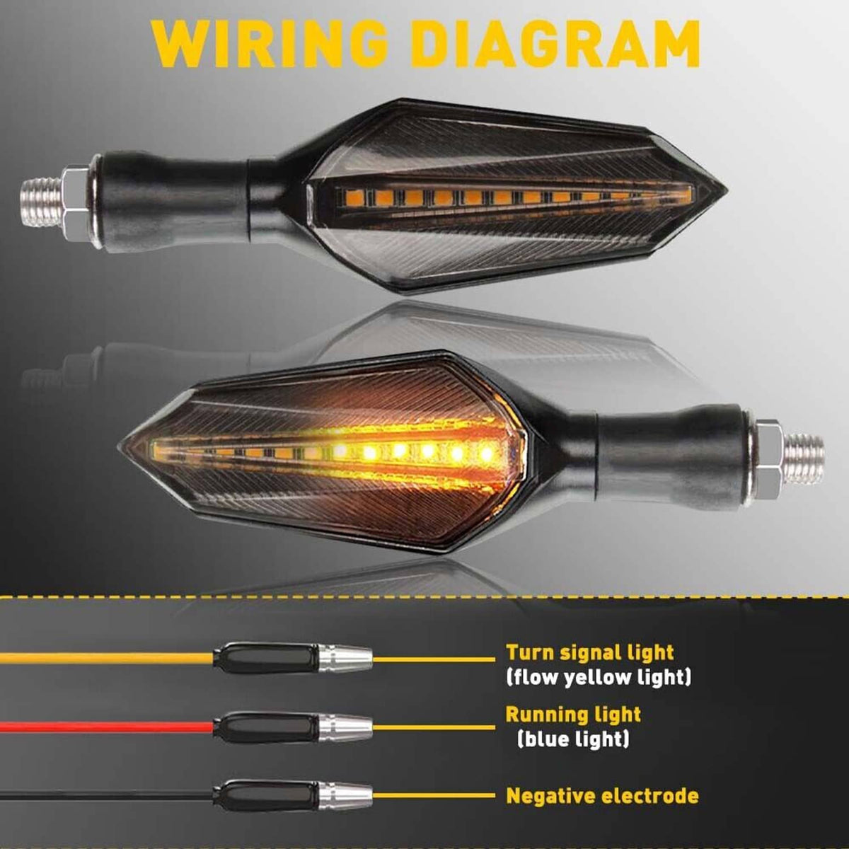 Motorcycle LED turn signal light wiring diagram showing amber and clear light bars