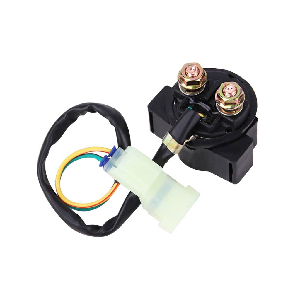 Starter solenoid relay with wire harness, two copper terminals, black housing
