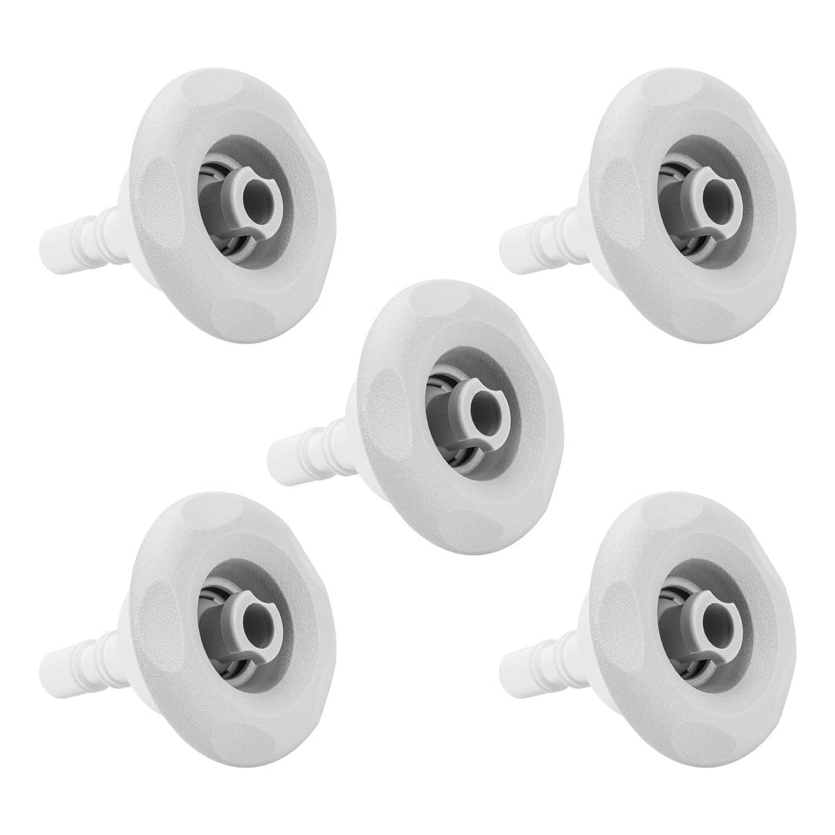 Hot tub jet diffuser replacements, five white face plates with gray inserts