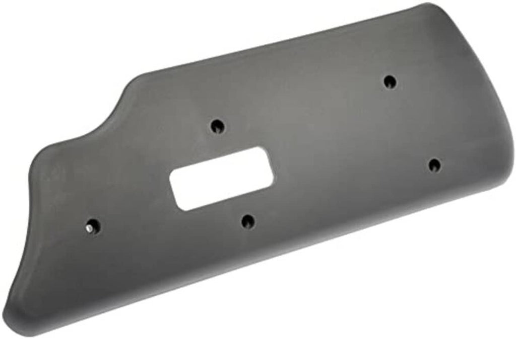 Front driver seat track cover, dark gray plastic with rectangular cutout and holes