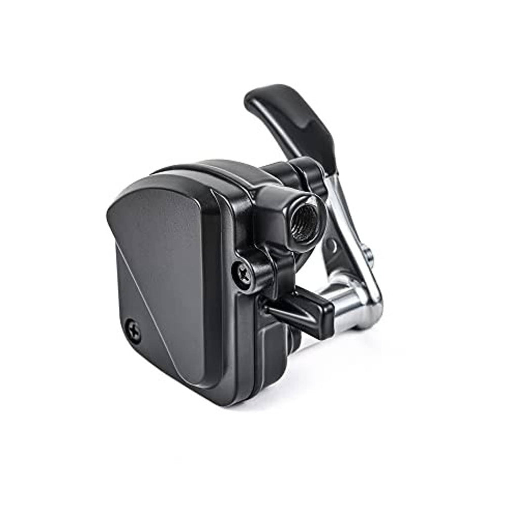 Thumb throttle control with black housing and chrome lever, side view