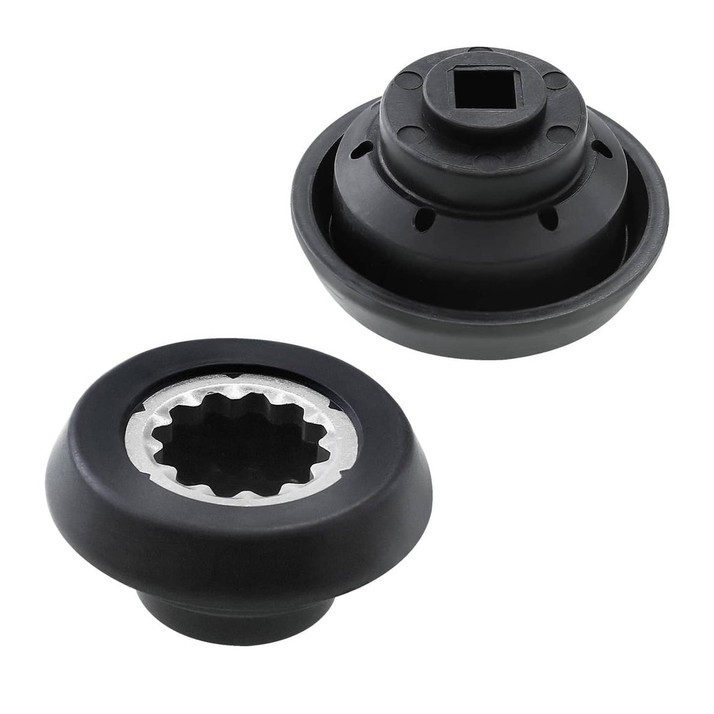 Black drive socket adapter set with two replacement caps and internal drive insert