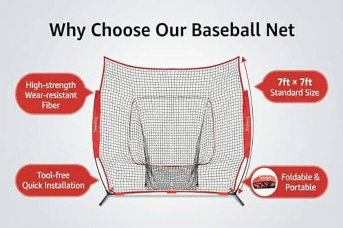 Crimson and white foldable baseball replacement training net with front target frame