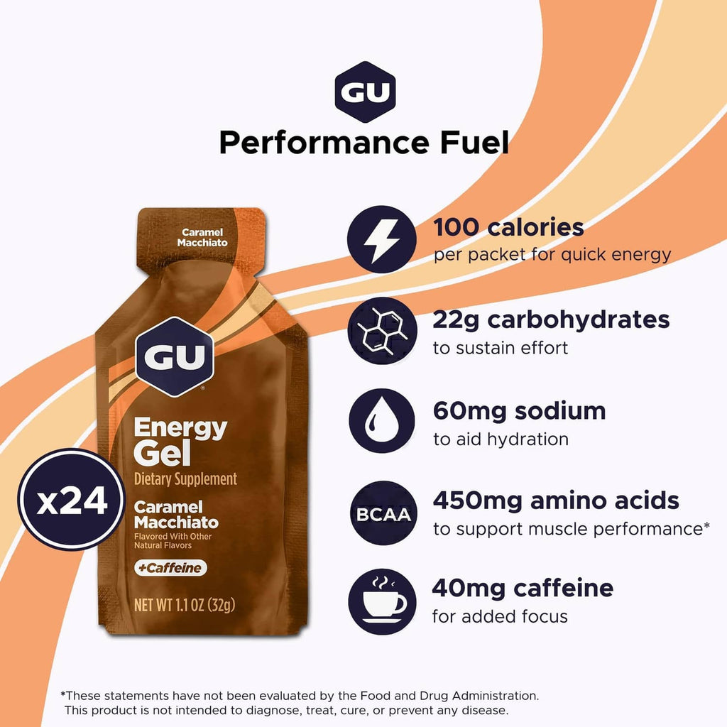 Energy gel pouch with nutrition highlights: 100 calories, 22g carbs, 60mg sodium