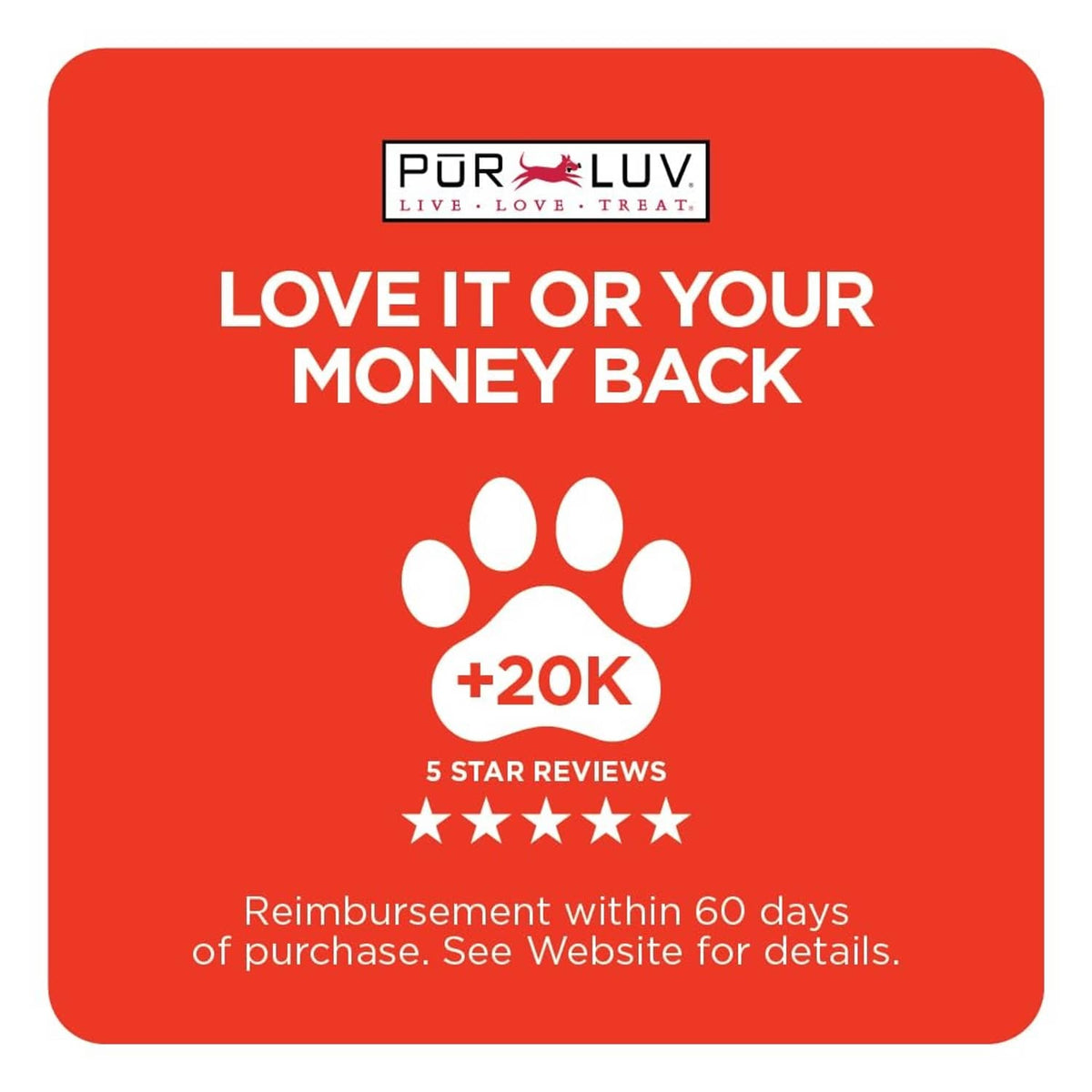 Pur Luv love it or your money back guarantee card with paw icon
