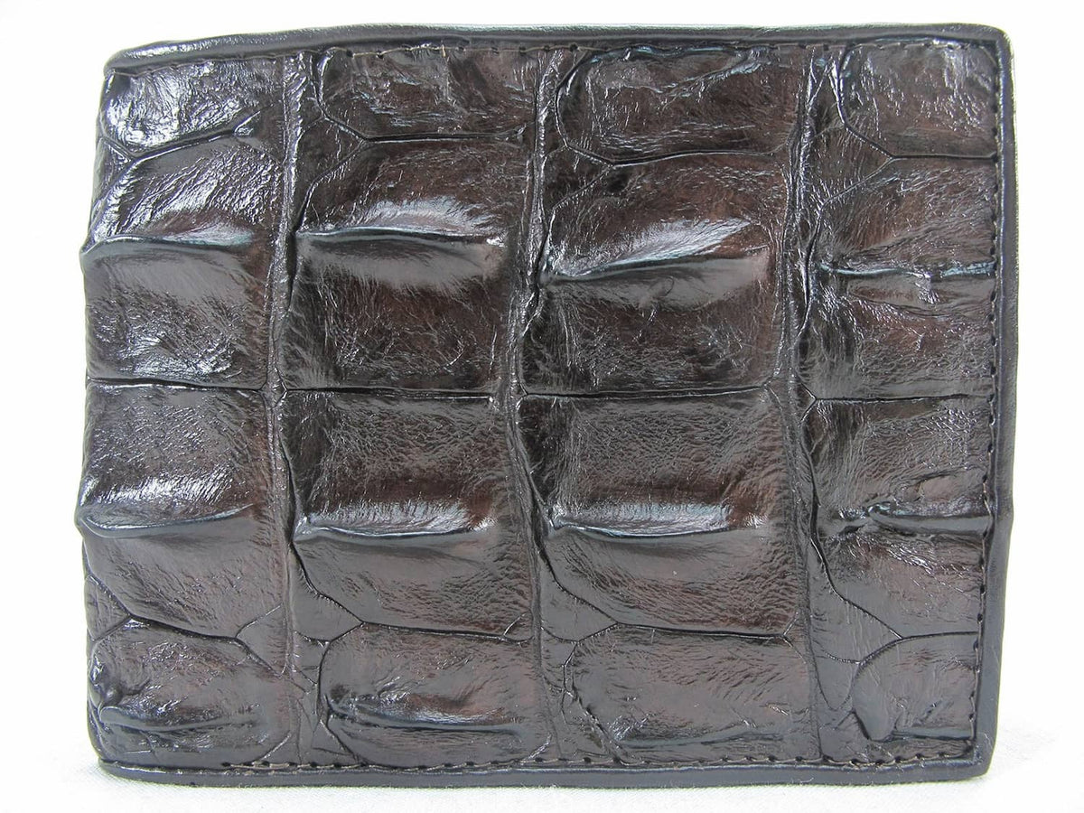 Chocolate brown crocodile-textured wallet with embossed scale pattern, one size