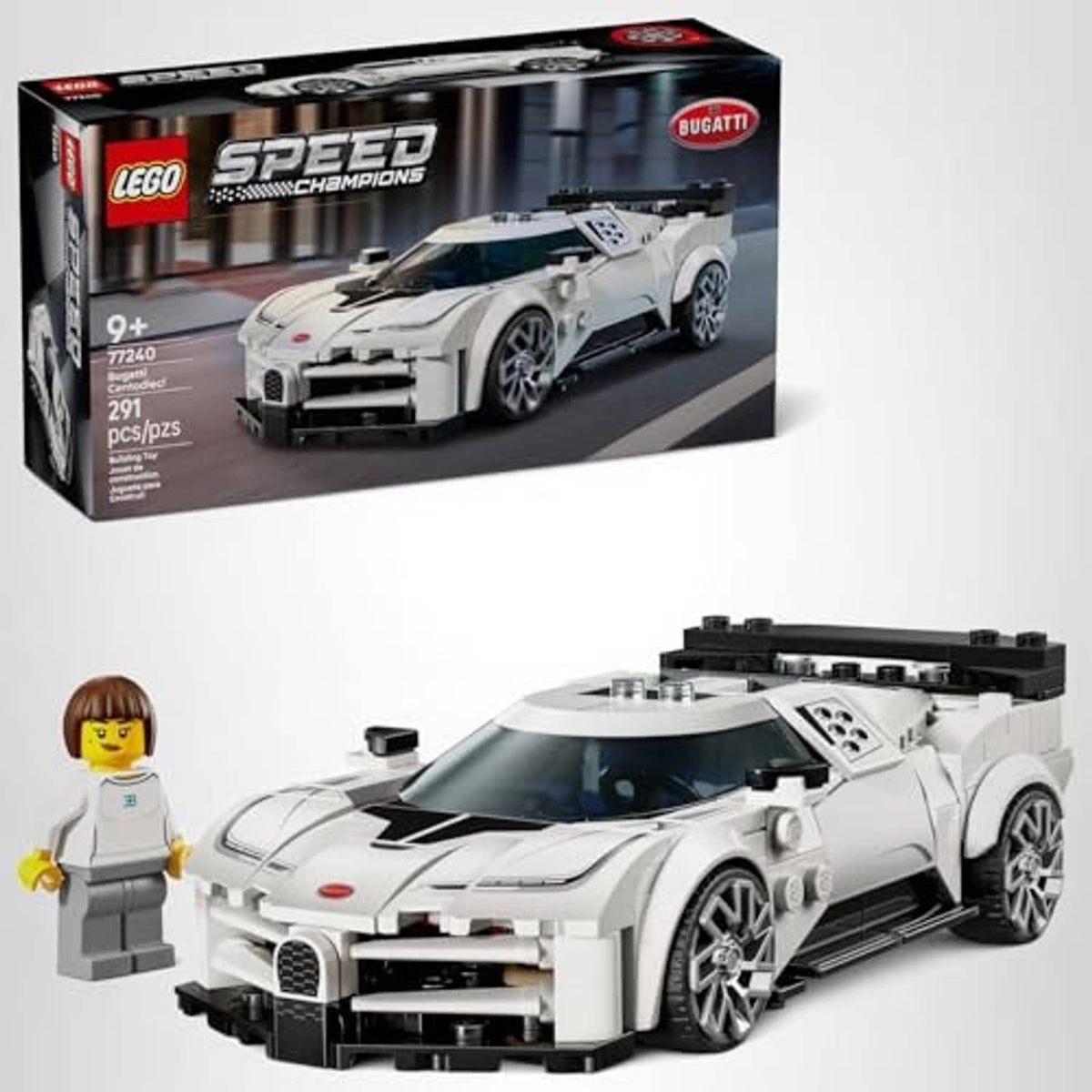 LEGO Speed Champions car set box with white and black toy sports car and minifigure