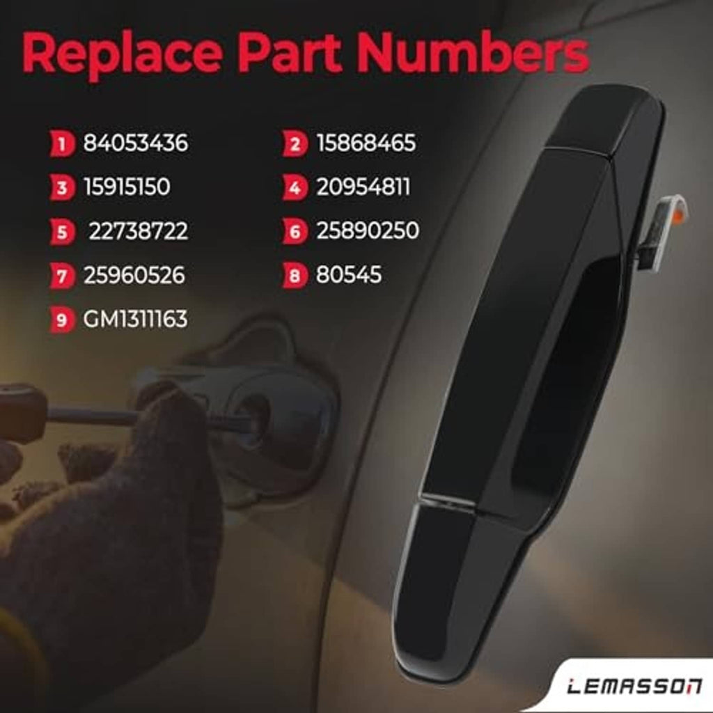 Black exterior door handle with amber side marker and long slim grip