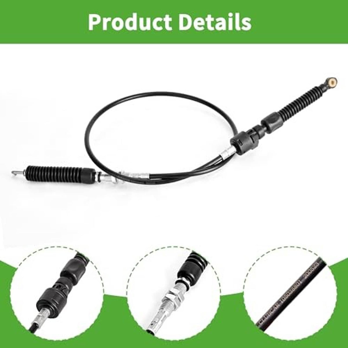 Shift cable with black wire housing, spring sections, and silver connector ends