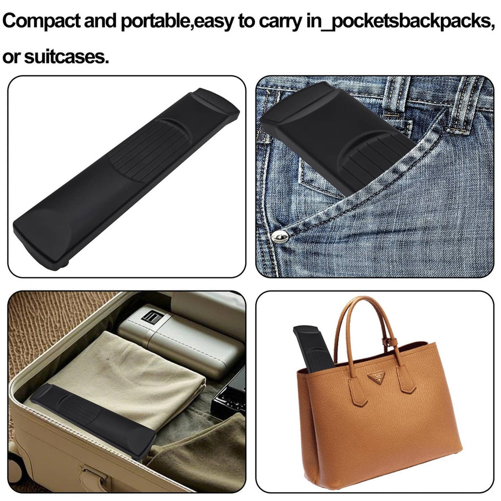 Black portable guitar chord trainer in protective sleeve, sized for pockets or suitcases