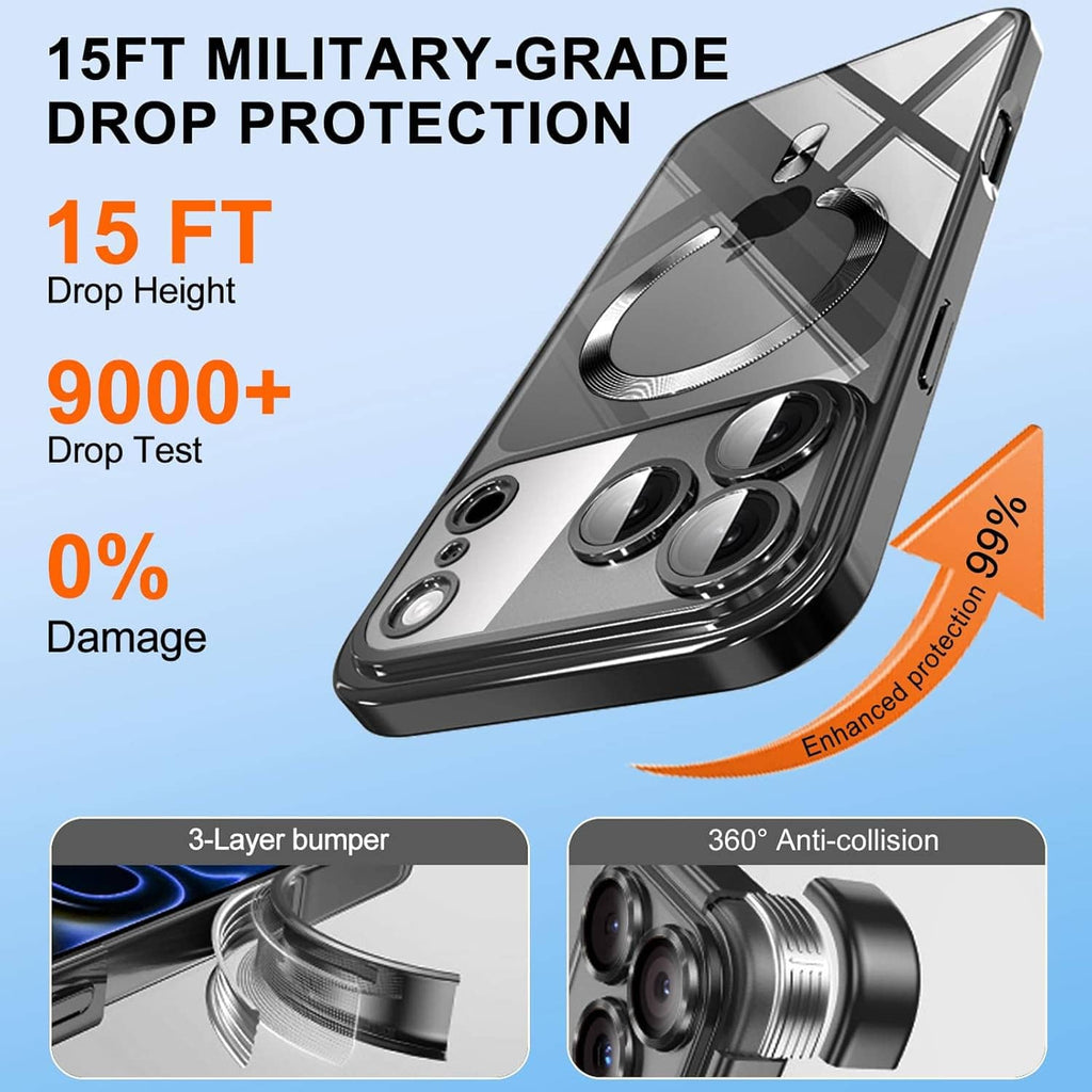 Rugged drop-protection phone case, dark gray with corner guards and raised camera lenses