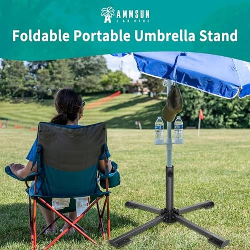 Foldable black umbrella stand base with cross feet and water-weight bag