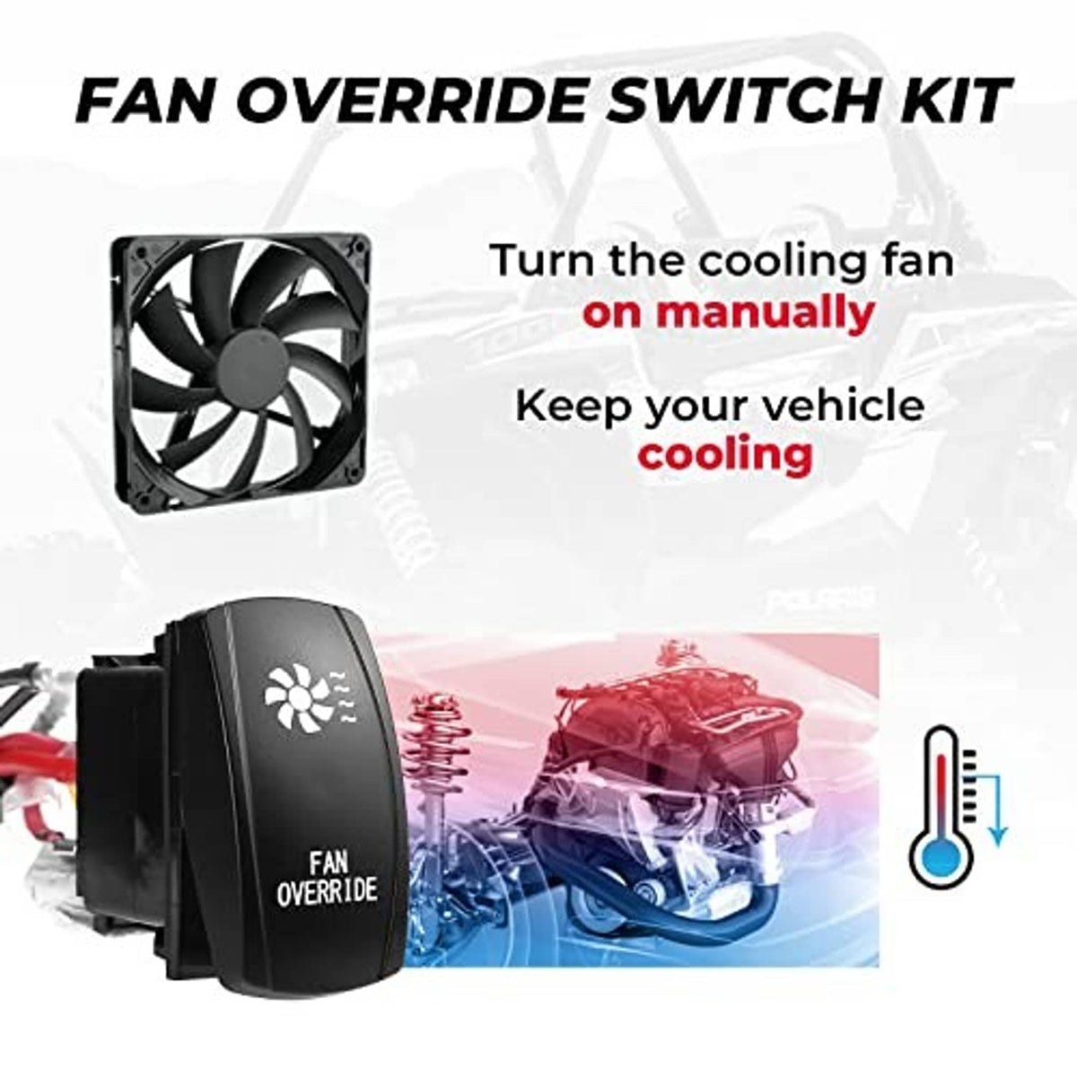 Fan override switch kit with black LED cooling rocker switch and fan override controller