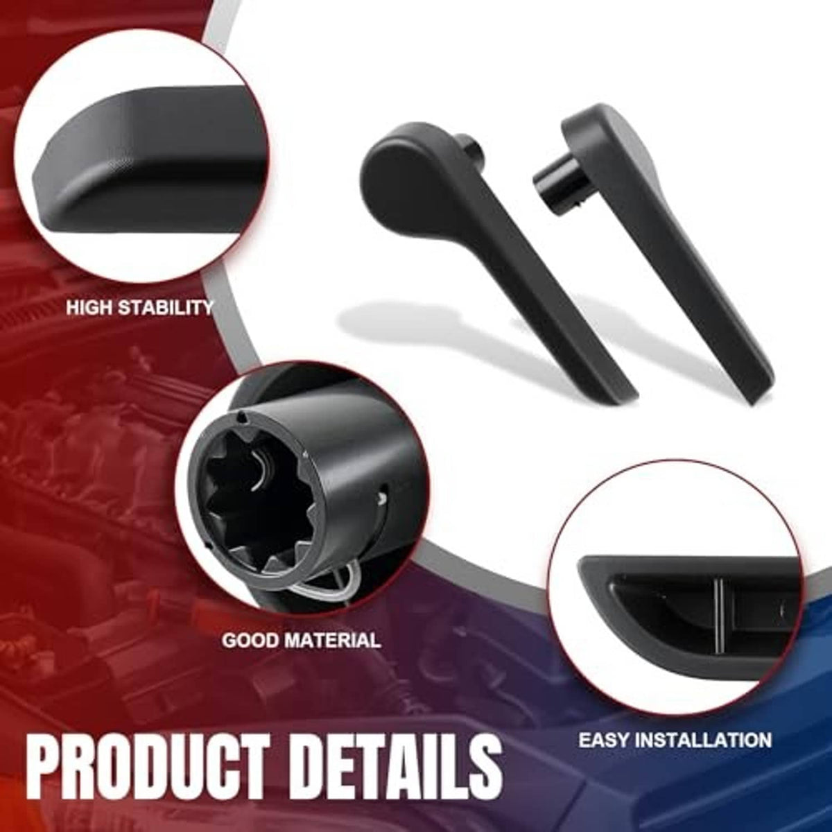 Seat recliner lever handle set with stability and installation detail callouts